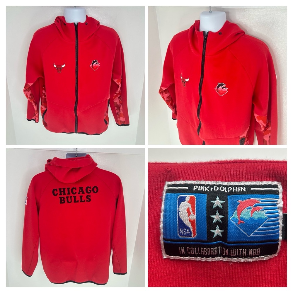 Pink Dolphin Chicago Bulls Hoodie Mens XL Red Camo Zip NBA‎ Collab Full Zip Rare